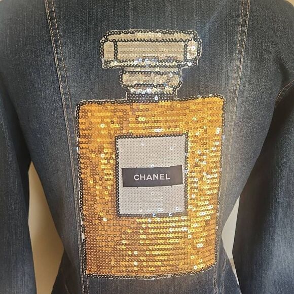 Dollhouse Denim Upcycled Custom Jacket, Military Style, Lace, Sequin Patch, M - Picture 7 of 8
